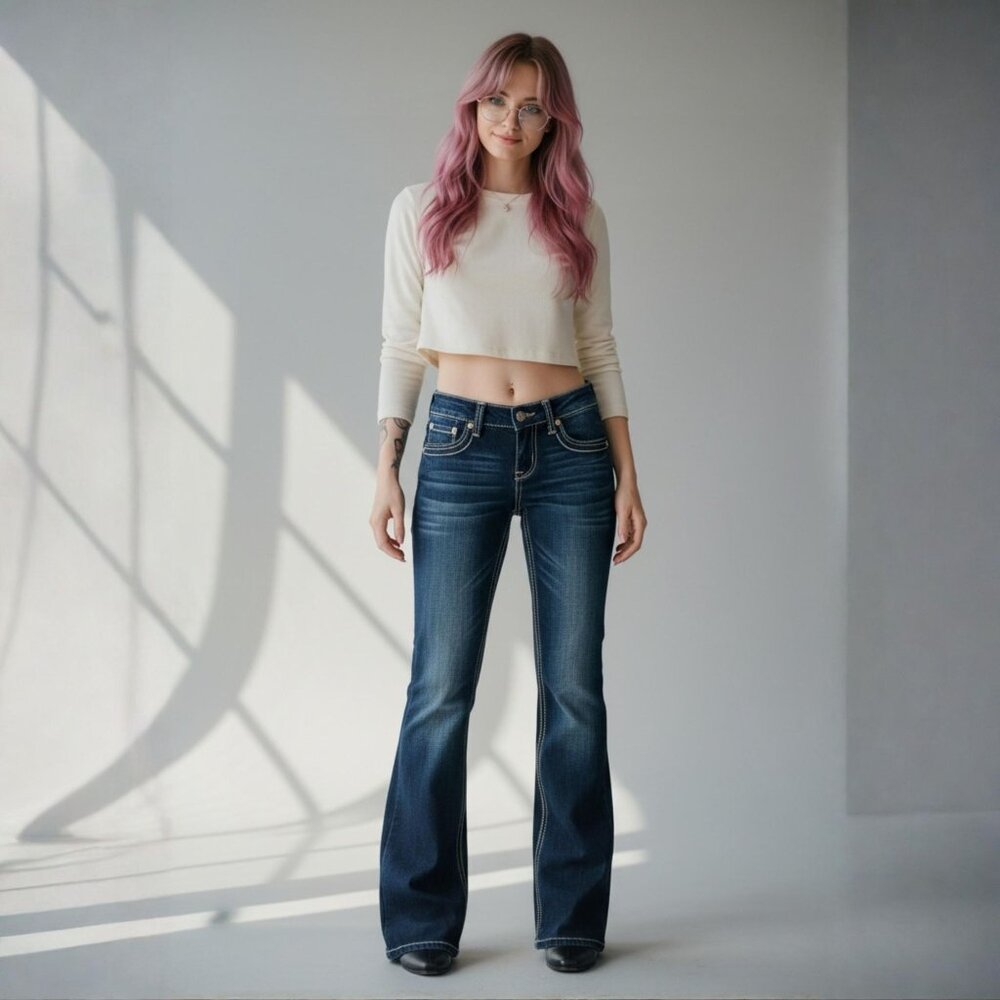 Angels ✦ Dark Wash Bootcut Jeans ✦ Stretch Denim Double Button Long Inseam Sz 7